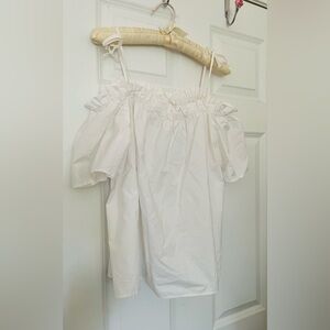 H&M White Off-Shoulder Ruffle Sleeve Top